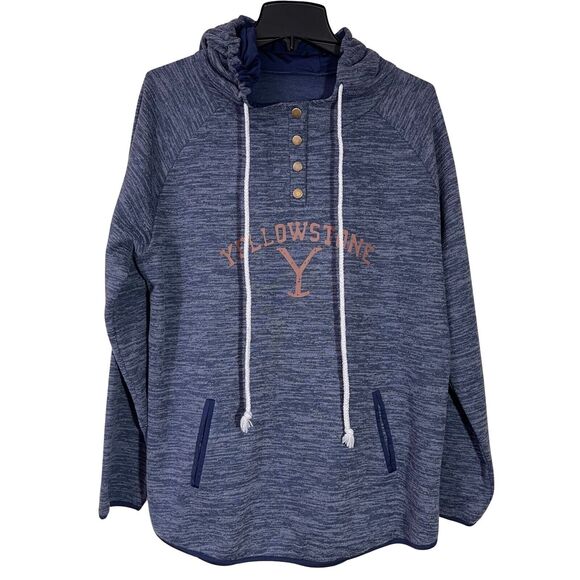 Yellowstone Hoodie Womens XL Blue Sweatshirt Kangaroo Pocket Drawstring Snaps - Picture 1 of 12